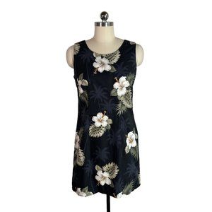 vintage 90s black hawaiian hibiscus mini dress S/M tiki beach hawaii USA vtg